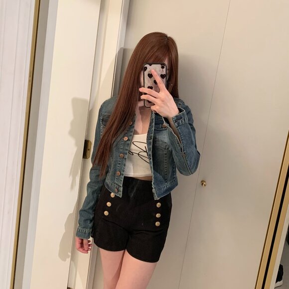 Forever 21 Life in Progress Cropped Cotton Vintage Denim Jacket Size Medium - Picture 7 of 8